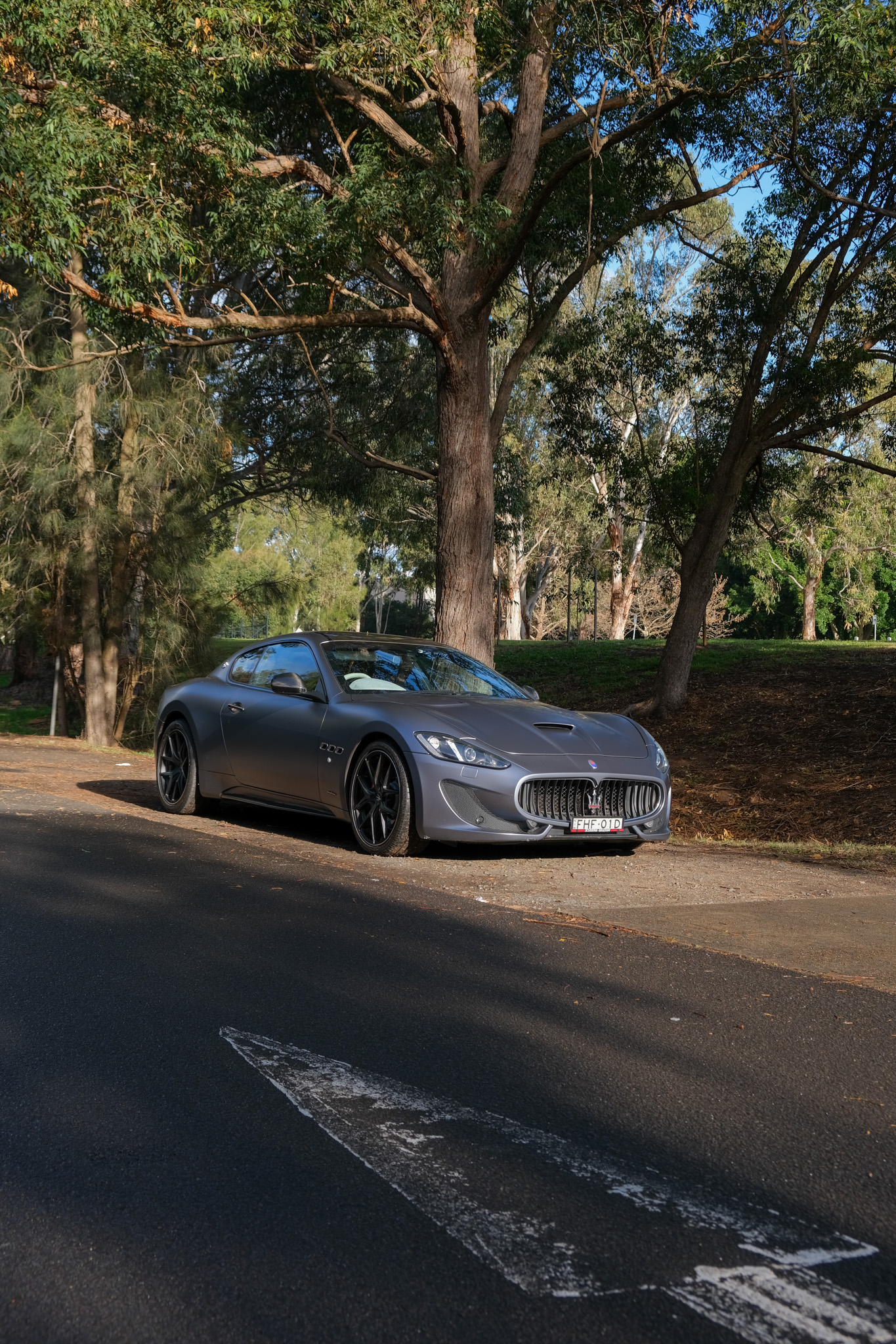 Maserati GranTurismo on a tree-lined road
